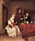 A Young Woman Playing a Theorbo to Two Men by Gerard ter Borch
